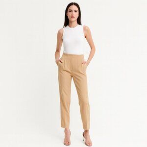 ZARA M Camel High-Waist Trousers Polyester & Viscose